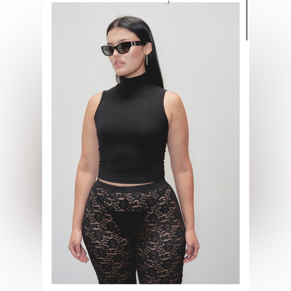 Fashion Brand Company Mock Neck Tencel Ribbed Sleeveless Tank Dark Brown